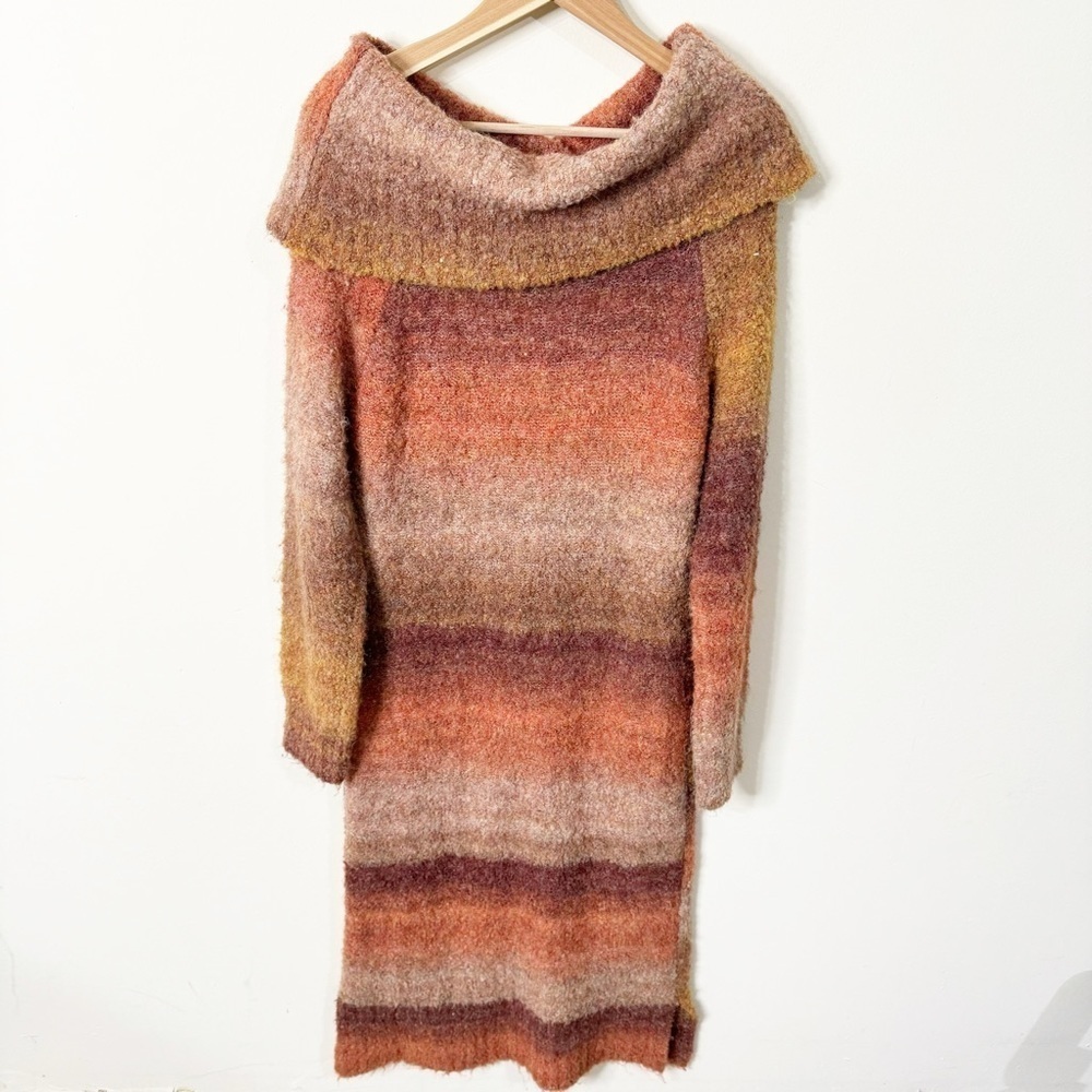 Caslon Orange Ombre Striped Long Sleeves Off Shoulder Wool Sweater Midi Dress - Picture 6 of 10
